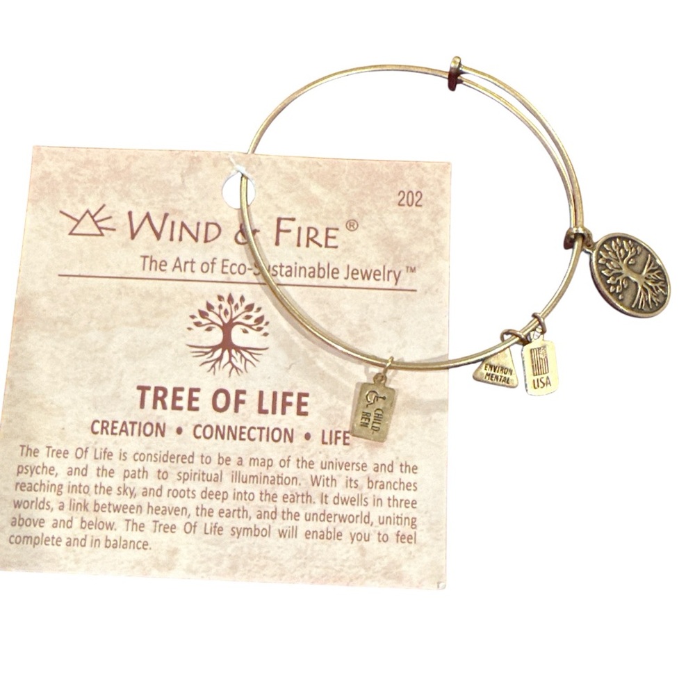WIND & FIRE TREE OF LIFE Goldtone Fashion Bangle Sustainable Bracelet w/charms